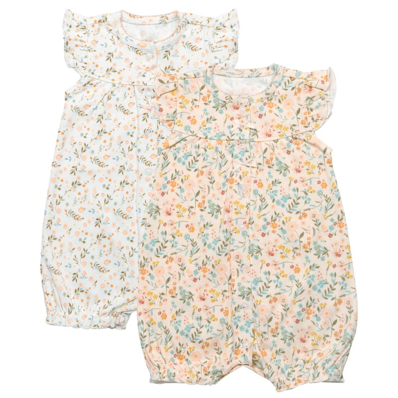 MY LITTLE ZONE Floral Pink Baby Girl Rompers 6-9 Months, 2 Pack - 100% Organic Cotton Babygirl Shortsleeves Romper, Baby Romper Girl Summer Clothes for Birthday Gifts - Design in France, Floral Pink Collection - Image 1