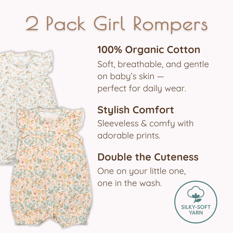 MY LITTLE ZONE Floral Pink Baby Girl Rompers 6-9 Months, 2 Pack - 100% Organic Cotton Babygirl Shortsleeves Romper, Baby Romper Girl Summer Clothes for Birthday Gifts - Design in France, Floral Pink Collection - Image 3