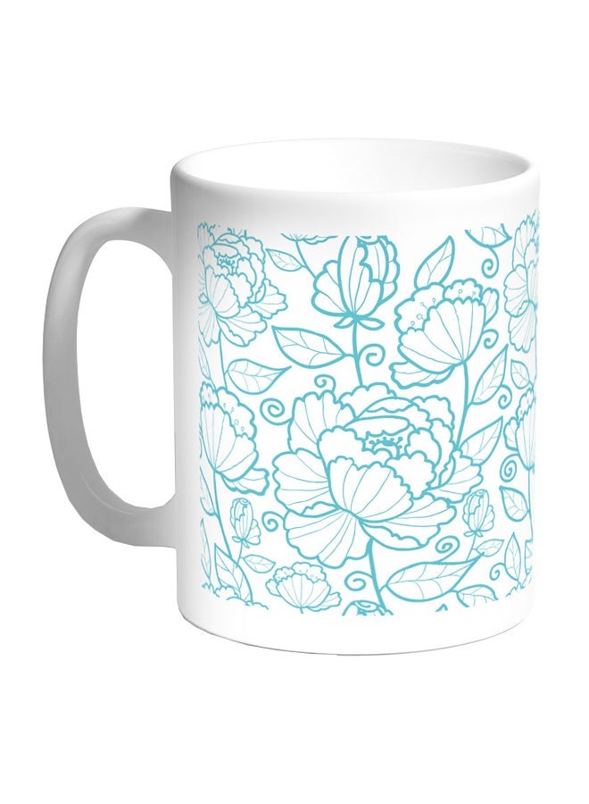 Flowers Motifs Printed Coffee Mug Blue/White 11ounce
