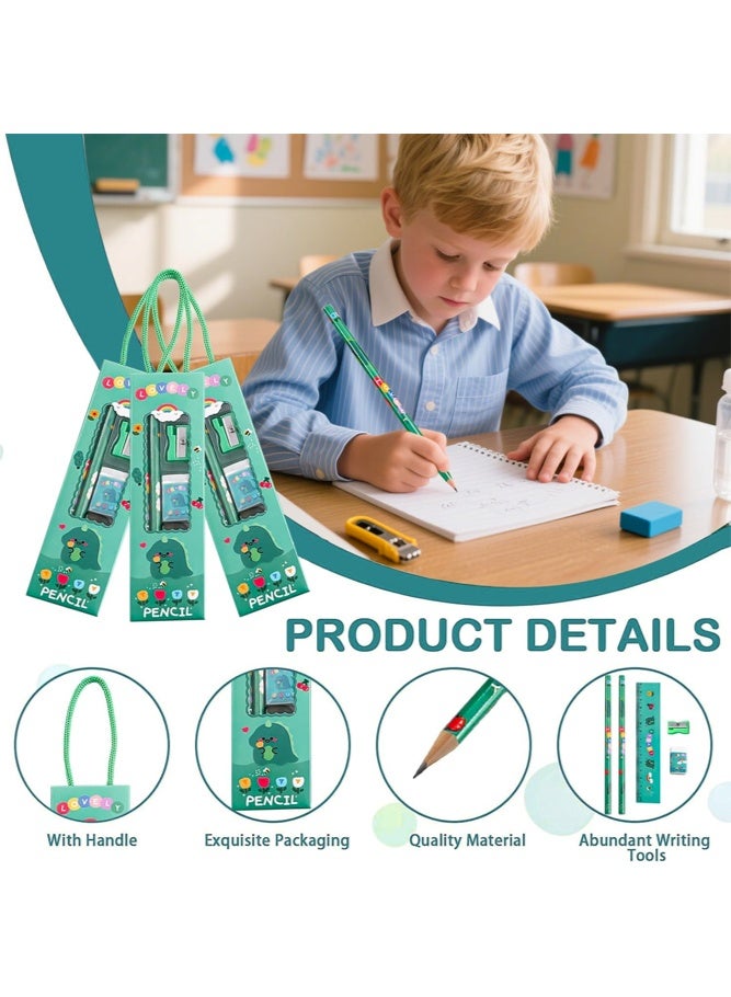 SHABILI 12 Boxes Dinosaur Stationery Set for Kids, Back to School Supplies Pencil Case Gift Box with Pencils, Rulers, Erasers and Sharpeners, Ideal Classroom Rewards and Party Favors for Boys and Girls Students - Image 5