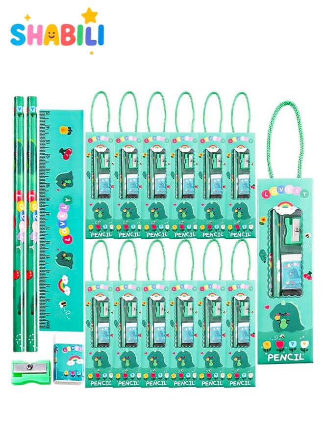 SHABILI 12 Boxes Dinosaur Stationery Set for Kids, Back to School Supplies Pencil Case Gift Box with Pencils, Rulers, Erasers and Sharpeners, Ideal Classroom Rewards and Party Favors for Boys and Girls Students - Image 1