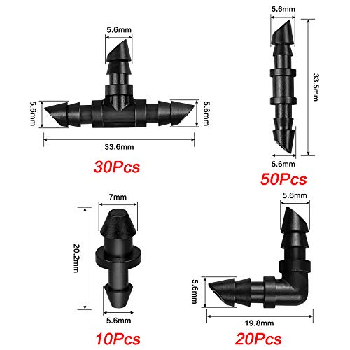JAYEE Irrigation Fittings Kit for 1/4" Tubing 110 Piece Set - 50 Couplings,30 Tees, 20 Elbows, 10 End Plugs - Barbed Connectors for Drip or Sprinkler Systems - Image 3