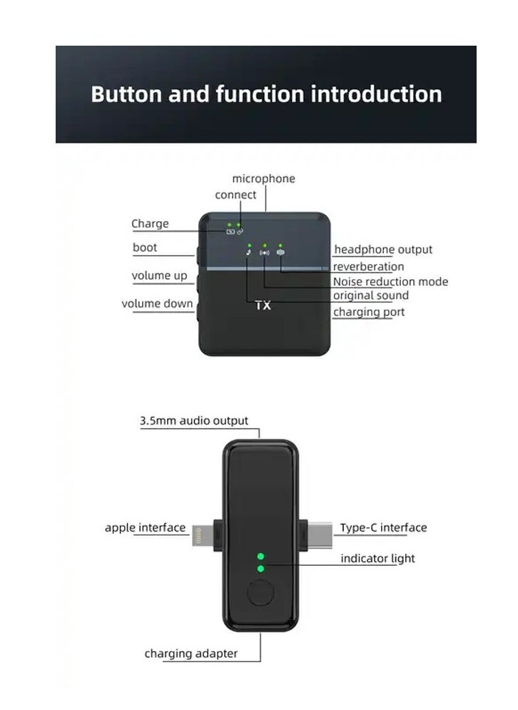MOCOM - 3in1 Wireless Lavalier Microphone iPhone and Type-C Plug Play Wireless Mic with 2 Microphone Noice cancelling for Vlog/Online Teaching/Live/Recording High quality Noise Reduction Effect - Image 1