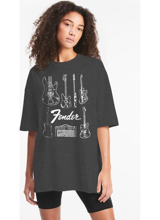 Fender Guitar Anthracite Oversize Short Sleeve Women's T-Shirt