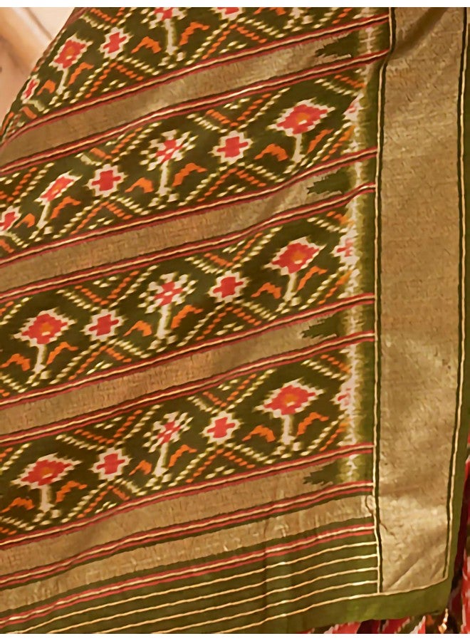 saree mall ساري مول ساري حرير باتولا إكات للنساء مع قطعة بلوزة غير مخيطة (برتقالي_SHAHIP609_RW) - Image 5