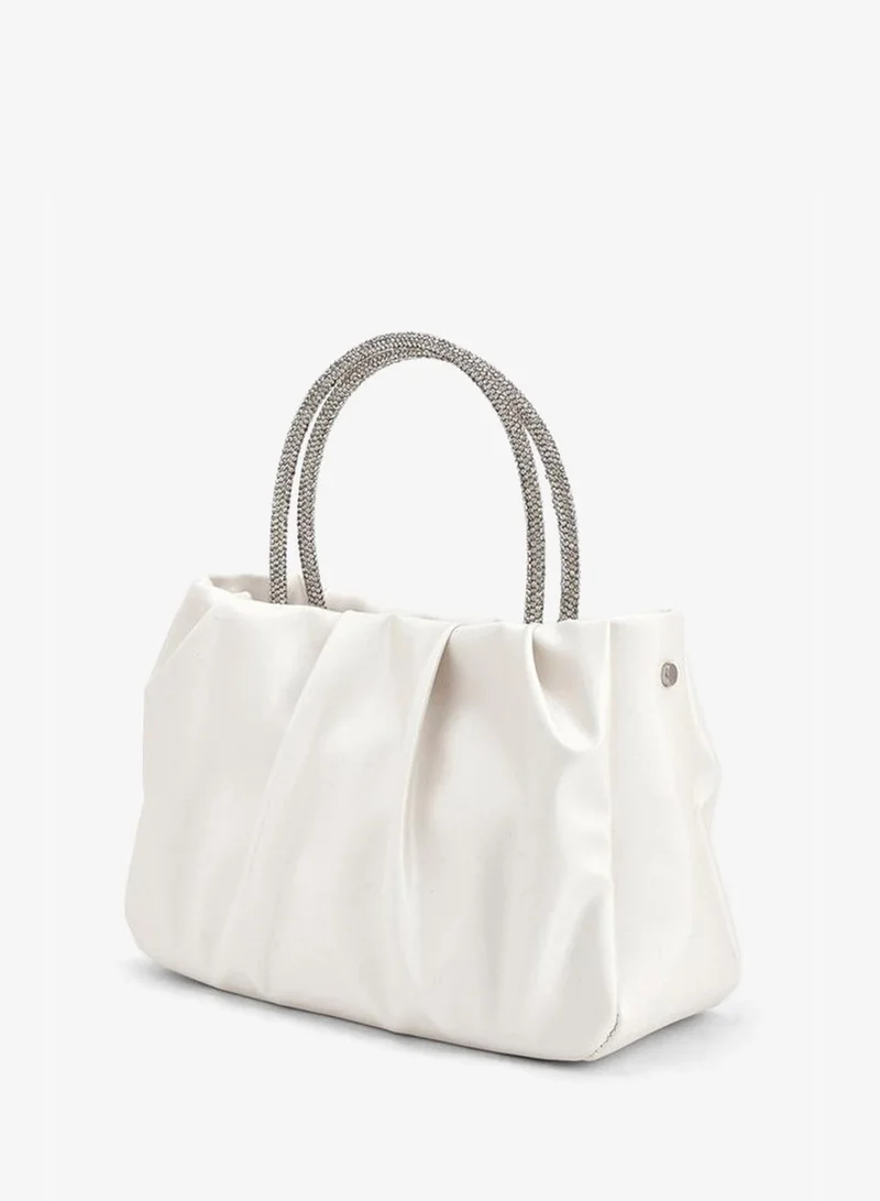 Flora Bella By Shoexpress CREAM DIAMANTE  HANDLE BAG WITH DETACHABLE SHOULDER CHAIN STRAP for Women | Best Price UAE