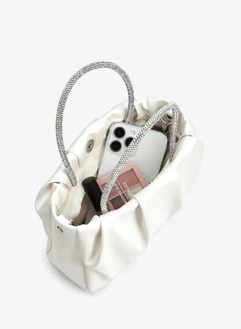Flora Bella By Shoexpress CREAM DIAMANTE  HANDLE BAG WITH DETACHABLE SHOULDER CHAIN STRAP for Women | Best Price UAE