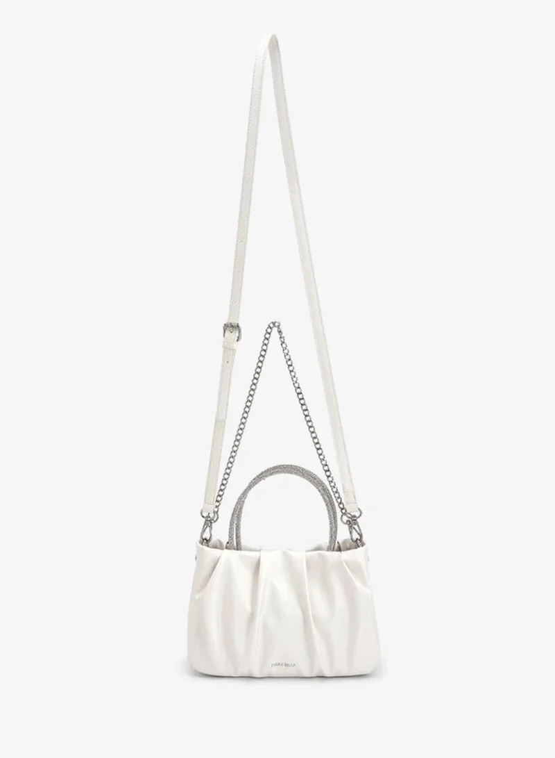 Flora Bella By Shoexpress CREAM DIAMANTE  HANDLE BAG WITH DETACHABLE SHOULDER CHAIN STRAP for Women | Best Price UAE