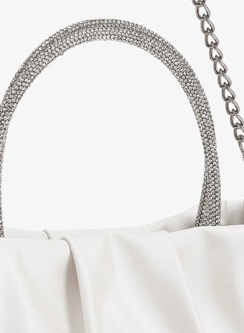 Flora Bella By Shoexpress CREAM DIAMANTE  HANDLE BAG WITH DETACHABLE SHOULDER CHAIN STRAP for Women | Best Price UAE