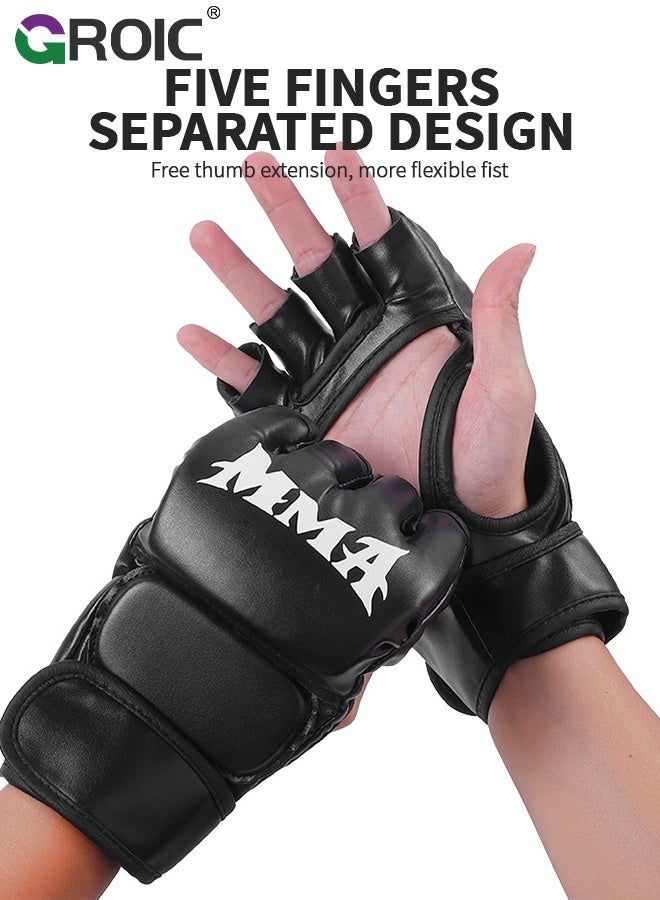 GROIC زوج واحد من قفازات الملاكمة MMA للرجال والنساء، قفازات حقيبة فنون القتال، قفازات كيك بوكسينغ مع كفوف مفتوحة، قفازات ملاكمة نصف إصبع لحقائب الضرب، التدريب، موياي تاي، MMA - Image 2