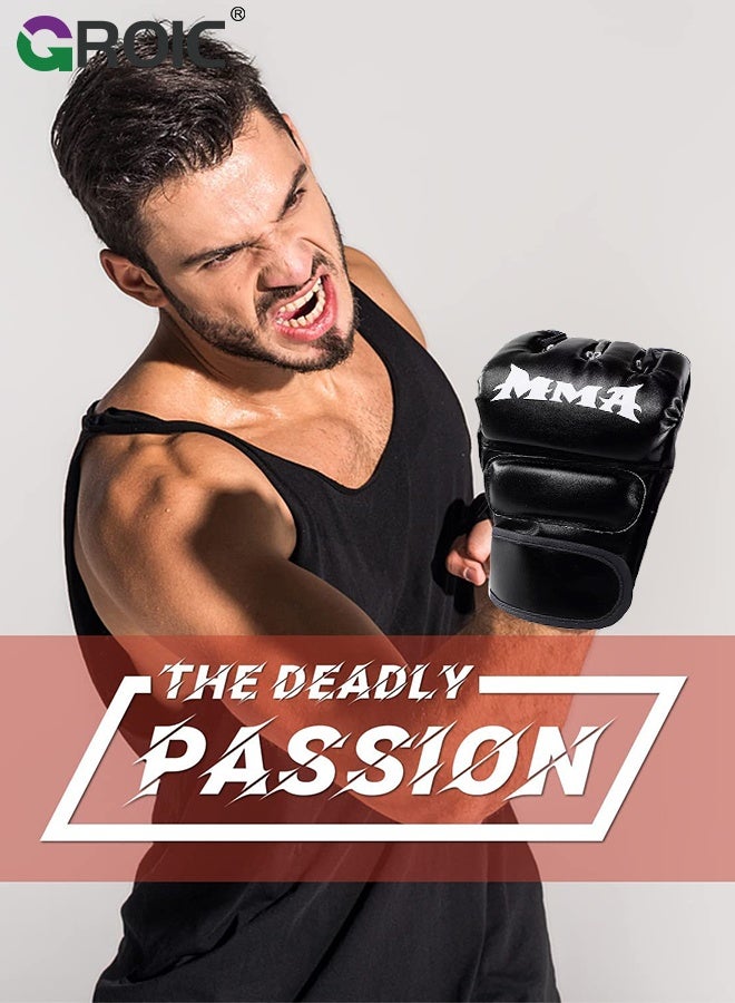 GROIC زوج واحد من قفازات الملاكمة MMA للرجال والنساء، قفازات حقيبة فنون القتال، قفازات كيك بوكسينغ مع كفوف مفتوحة، قفازات ملاكمة نصف إصبع لحقائب الضرب، التدريب، موياي تاي، MMA - Image 5