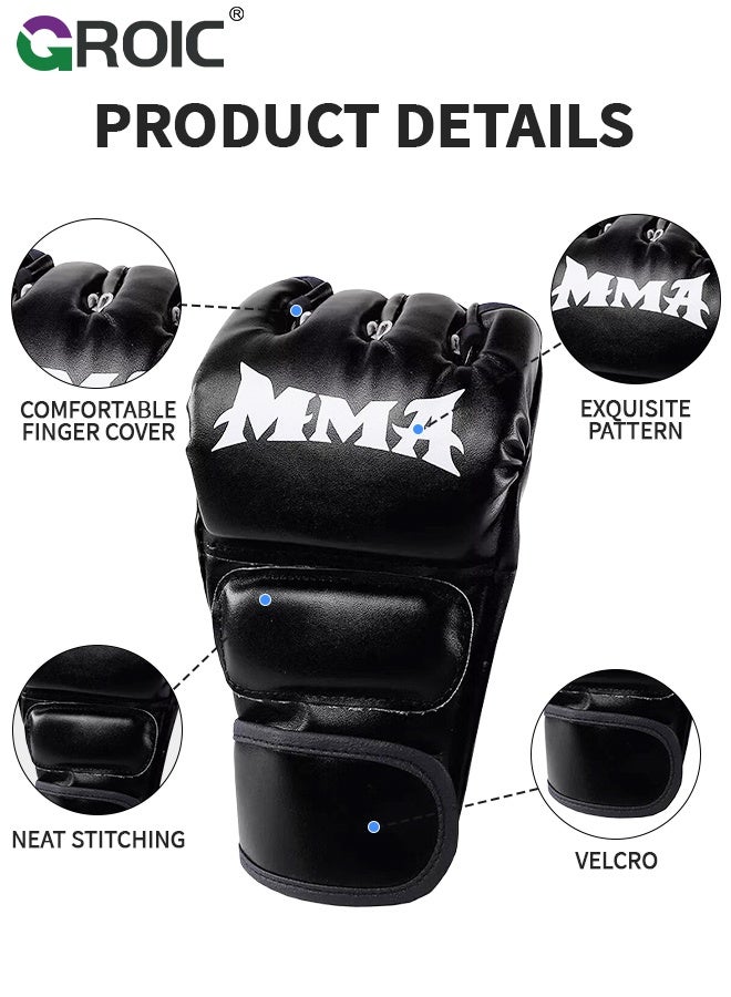 GROIC زوج واحد من قفازات الملاكمة MMA للرجال والنساء، قفازات حقيبة فنون القتال، قفازات كيك بوكسينغ مع كفوف مفتوحة، قفازات ملاكمة نصف إصبع لحقائب الضرب، التدريب، موياي تاي، MMA - Image 1