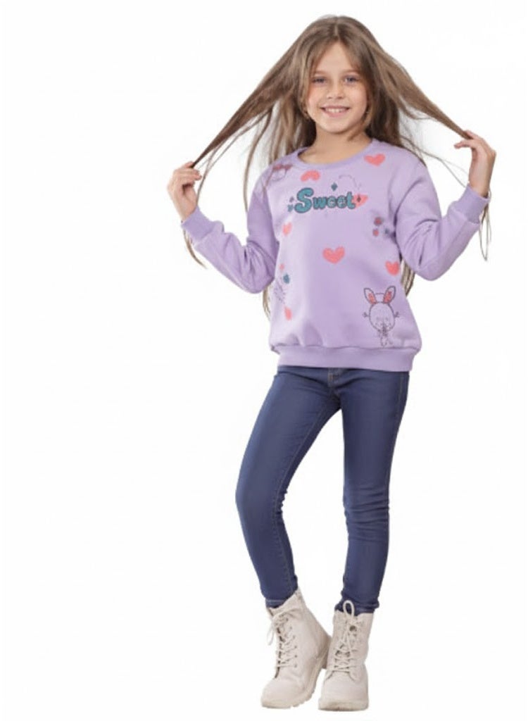 كيو كيو سويتيشرت شتوي للبنات، مبطن بالقطن 100%، خامة سميكة مقاومة للوبر والتلاشي، دافئ وناعم للأطفال من سن 2-5 سنوات، تصميم جذاب وعصري للبنات الصغيرات(4 سنوات) - Image 1