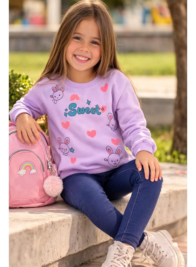 كيو كيو سويتيشرت شتوي للبنات، مبطن بالقطن 100%، خامة سميكة مقاومة للوبر والتلاشي، دافئ وناعم للأطفال من سن 2-5 سنوات، تصميم جذاب وعصري للبنات الصغيرات(4 سنوات) - Image 2