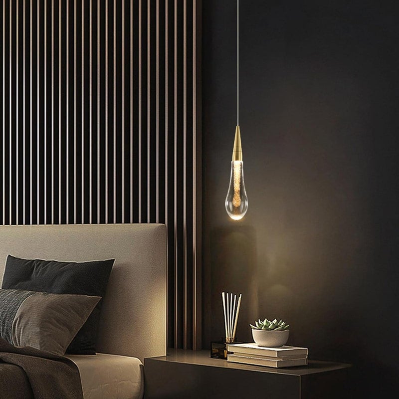 كلاراكو مصباح معلق من الكريستال على شكل قطرة على الطراز الاسكندنافي، مصباح معلق LED طويل الخط، مصباح إضاءة معلق في السقف للمطبخ بجانب السرير والممر برأس واحد - Image 2