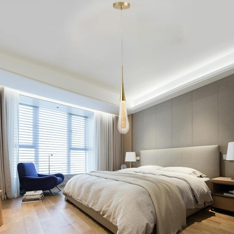 كلاراكو مصباح معلق من الكريستال على شكل قطرة على الطراز الاسكندنافي، مصباح معلق LED طويل الخط، مصباح إضاءة معلق في السقف للمطبخ بجانب السرير والممر برأس واحد - Image 1