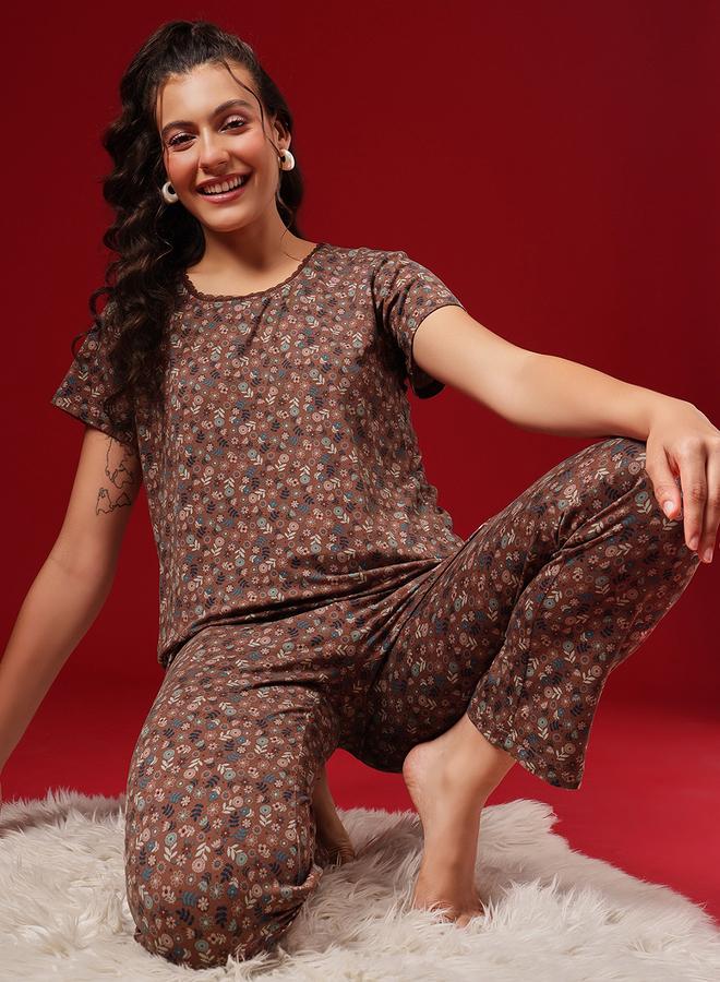 Clovia Floral Print Top and Pyjama Set - Image 2