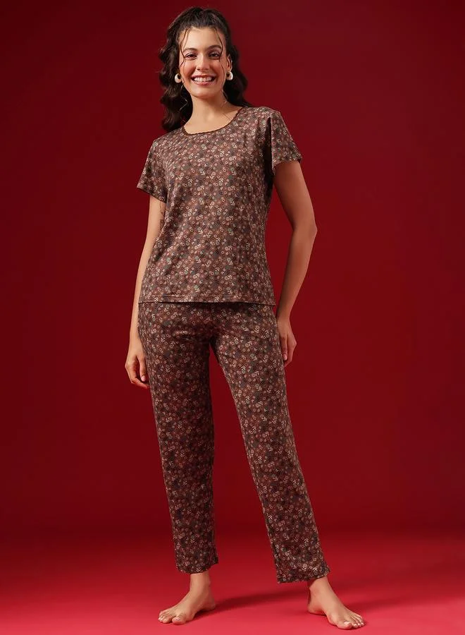 Clovia Floral Print Top and Pyjama Set