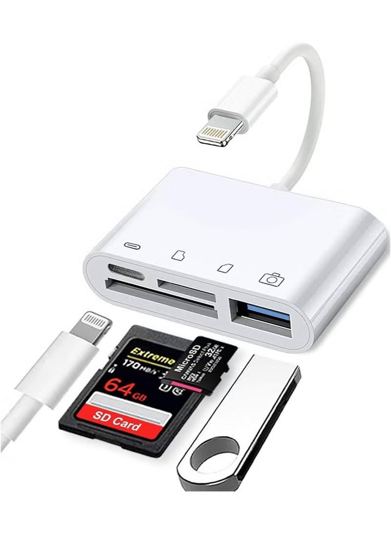 iPhone to SD Card Reader, USB Camera Adapter 4-in-1 USB OTG Adapter Compatible with SD/TF Card, Memory Card Reader Portable USB 3.0 Adapter, SD Card Adapter with Fast Charging Port