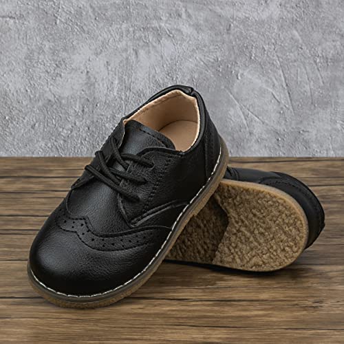 Meckior Toddler Boys Girls Black Dress Shoes Little Kid Oxford Shoes Wedding Church Dress Shoes PU Leather Lace Up School Uniform Loafer Flats - Image 5