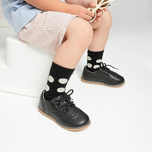 Meckior Toddler Boys Girls Black Dress Shoes Little Kid Oxford Shoes Wedding Church Dress Shoes PU Leather Lace Up School Uniform Loafer Flats - Image 4