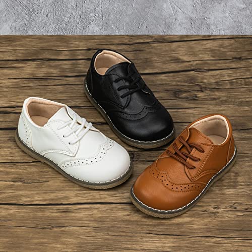 Meckior Toddler Boys Girls Black Dress Shoes Little Kid Oxford Shoes Wedding Church Dress Shoes PU Leather Lace Up School Uniform Loafer Flats - Image 2