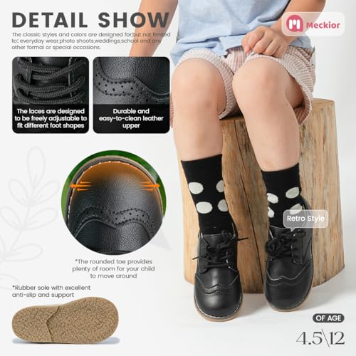Meckior Toddler Boys Girls Black Dress Shoes Little Kid Oxford Shoes Wedding Church Dress Shoes PU Leather Lace Up School Uniform Loafer Flats - Image 3