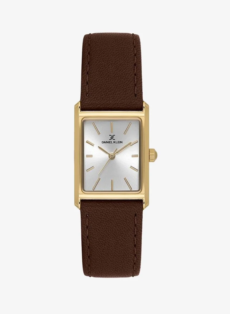 Daniel Klein Women's Leather Rose Gold Alloy Case Analog Silver Square Sunray Dial Japanese Quartz Premium 30 Meters Water Resistant