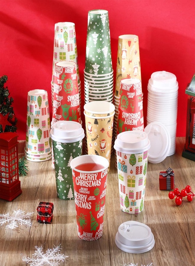 Zhehao 100 Pcs Christmas Disposable Coffee Cups with Lids 16 Oz Holiday Disposable Paper Snowman Santa Cups Xmas Party Cups for Hot Cocoa Chocolate Tea - Image 5