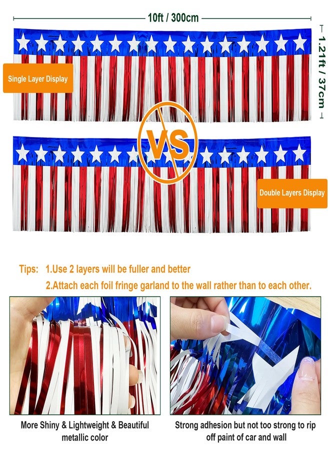 ILHSTY 8 Packs 79Ft 4th of July Parade Floats Foil Fringe, Each 10 ft x 15'' American Flag Stripes and Stars Tinsel Patriotic foil Fringe Garland for 4th of July Trailer Car Graduation Homecoming Party - Image 3