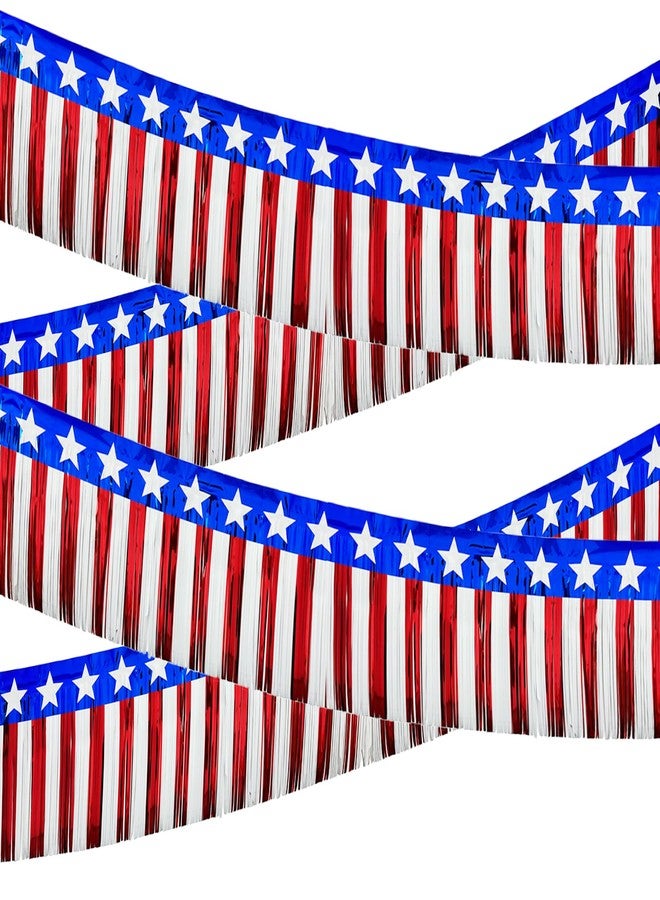 ILHSTY 8 Packs 79Ft 4th of July Parade Floats Foil Fringe, Each 10 ft x 15'' American Flag Stripes and Stars Tinsel Patriotic foil Fringe Garland for 4th of July Trailer Car Graduation Homecoming Party - Image 1