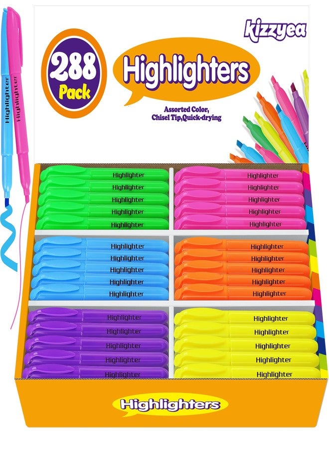 KIZZYEA 288 Pack Highlighters in 6 Assorted Colors, Chisel Tip Dry-Quickly Highlighters Bulk, No Bleed Highlighter Markers for Adult Kids, Office Classroom Must Have, School Supplies for Teachers - Image 1