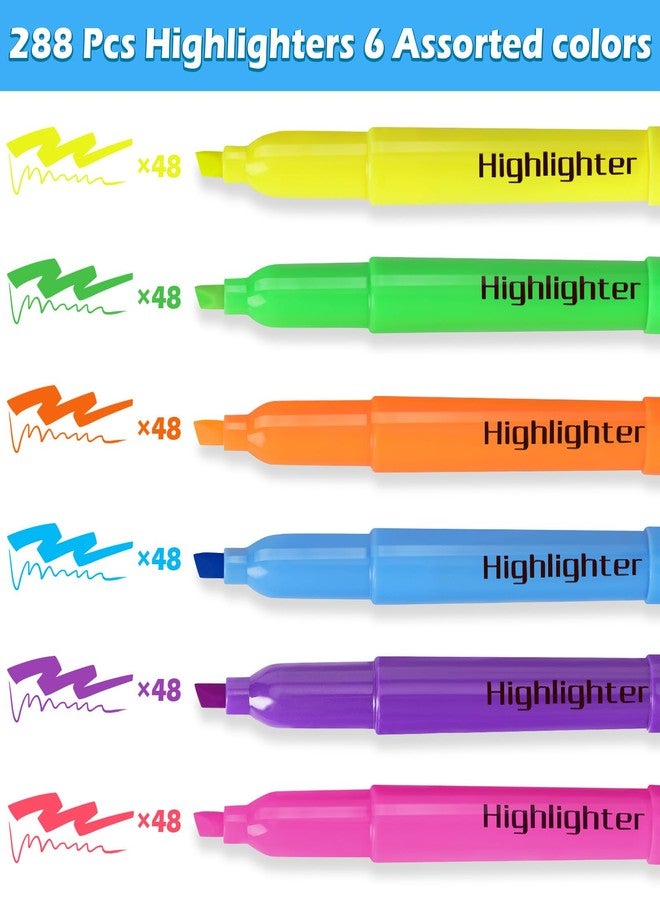 KIZZYEA 288 Pack Highlighters in 6 Assorted Colors, Chisel Tip Dry-Quickly Highlighters Bulk, No Bleed Highlighter Markers for Adult Kids, Office Classroom Must Have, School Supplies for Teachers - Image 5