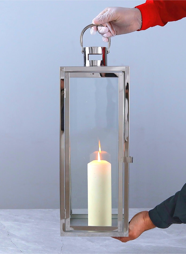 AL Hadaya Mall Luxury Hanging Ramadan Lantern – Silver Candle Lantern for Home Décor & Ramadan – 19×19×59 cm - Image 1