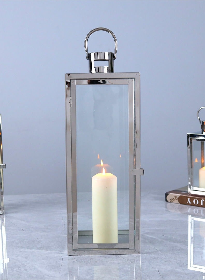 AL Hadaya Mall Luxury Hanging Ramadan Lantern – Silver Candle Lantern for Home Décor & Ramadan – 19×19×59 cm - Image 2