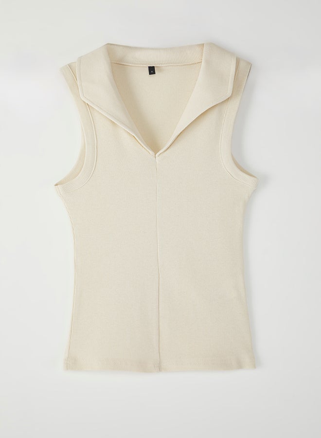 trendyol Stone Polo Collar Ribbed Fitted/Fits Body Flexible Knitted Blouse - Image 5