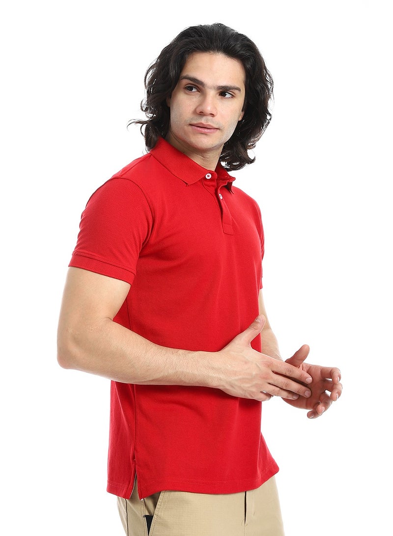 Andora Pique Pattern Short Sleeves Red Polo Shirt_Red  - Image 2