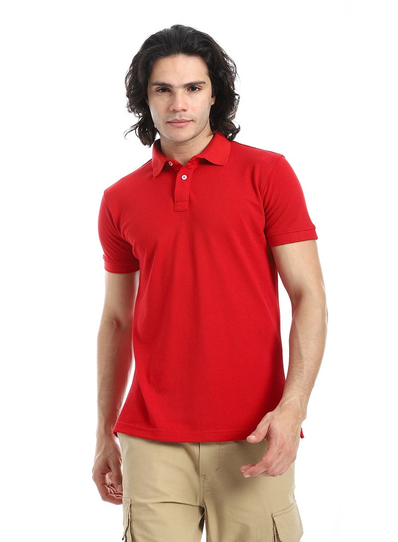 Andora Pique Pattern Short Sleeves Red Polo Shirt_Red  - Image 1