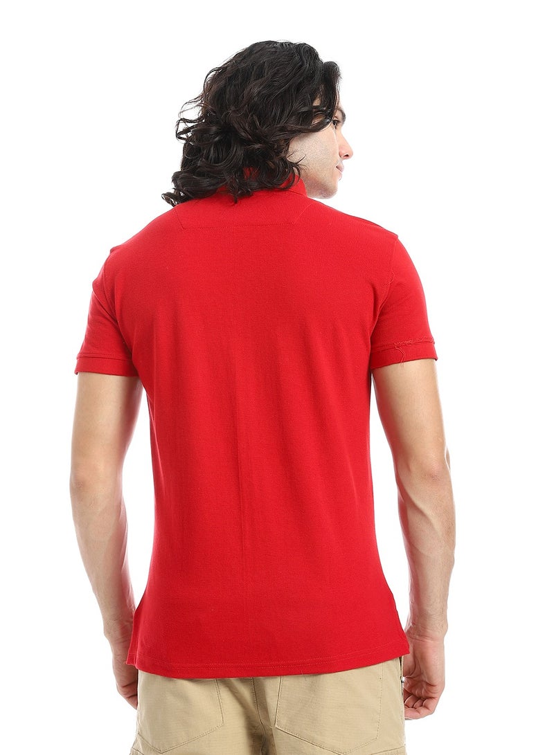 Andora Pique Pattern Short Sleeves Red Polo Shirt_Red  - Image 3