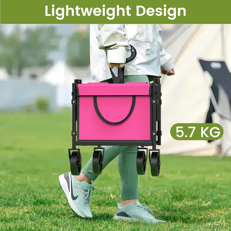 Blomoba Collapsible Wagon with Wheels, 220 lbs Wagons Carts Foldable Wagon Cart with Flexible Handle, Lightweight Portable Folding Utility Grocery Shopping Cart for Grocery Sports Garden Camping, Pink - Image 3