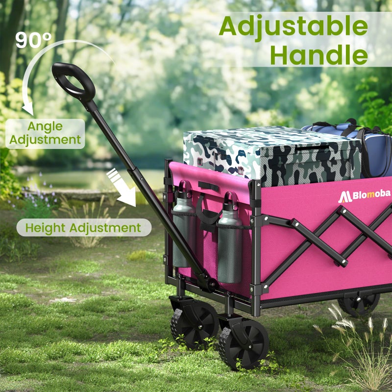 Blomoba Collapsible Wagon with Wheels, 220 lbs Wagons Carts Foldable Wagon Cart with Flexible Handle, Lightweight Portable Folding Utility Grocery Shopping Cart for Grocery Sports Garden Camping, Pink - Image 5