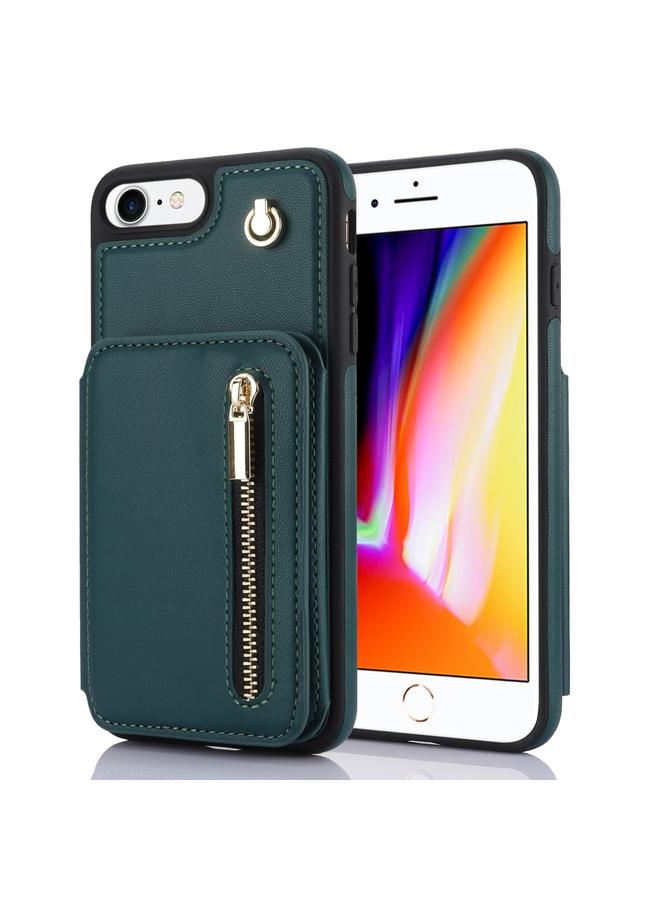اس-توب جراب لهاتف iPhone SE 2022 / 2020 / 8 / 7 YM006 جراب هاتف بسحاب وحقيبة بطاقات بملمس الجلد مع حبل مزدوج - Image 1