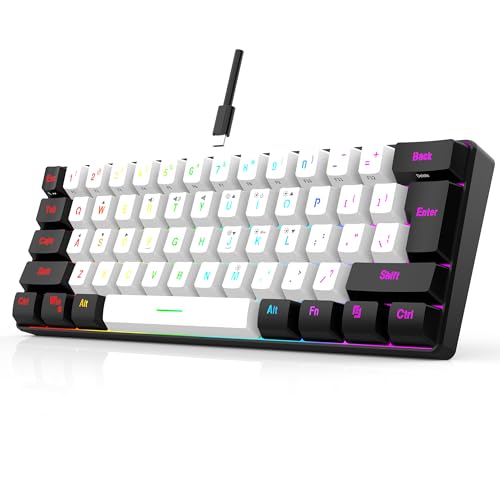 7KEYS لوحة مفاتيح ألعاب ميني سلكية 60% من 7KEYS، إضاءة RGB بأكثر من 14 وضع، 25 مفتاح مضاد للتداخل مع إحساس ميكانيكي، محمولة وصغيرة للغاية 61 مفتاح باللونين الأسود والأبيض لمكتب الكمبيوتر/PC/MAC/لابتوب - Image 1