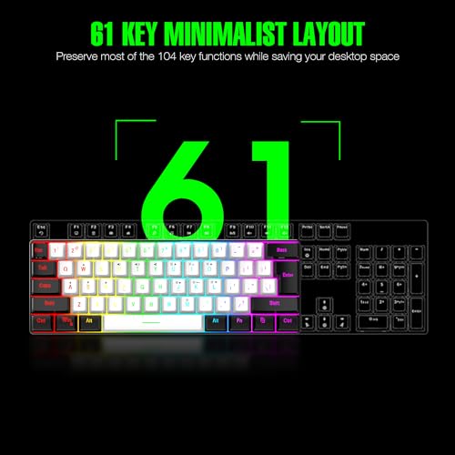 7KEYS لوحة مفاتيح ألعاب ميني سلكية 60% من 7KEYS، إضاءة RGB بأكثر من 14 وضع، 25 مفتاح مضاد للتداخل مع إحساس ميكانيكي، محمولة وصغيرة للغاية 61 مفتاح باللونين الأسود والأبيض لمكتب الكمبيوتر/PC/MAC/لابتوب - Image 3