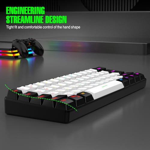 7KEYS لوحة مفاتيح ألعاب ميني سلكية 60% من 7KEYS، إضاءة RGB بأكثر من 14 وضع، 25 مفتاح مضاد للتداخل مع إحساس ميكانيكي، محمولة وصغيرة للغاية 61 مفتاح باللونين الأسود والأبيض لمكتب الكمبيوتر/PC/MAC/لابتوب - Image 5