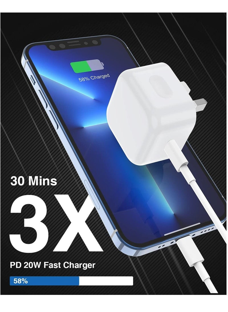 Generic - iPhone 13 Charger Plug and Cable, 20W USB C Plug with USB C Lightning Cable, USB C Apple Lightning Cable and iPhone Plug uk Charger for iPhone 13 Pro Max/12/12Mini/11/XR/XS/X/8 - Image 1