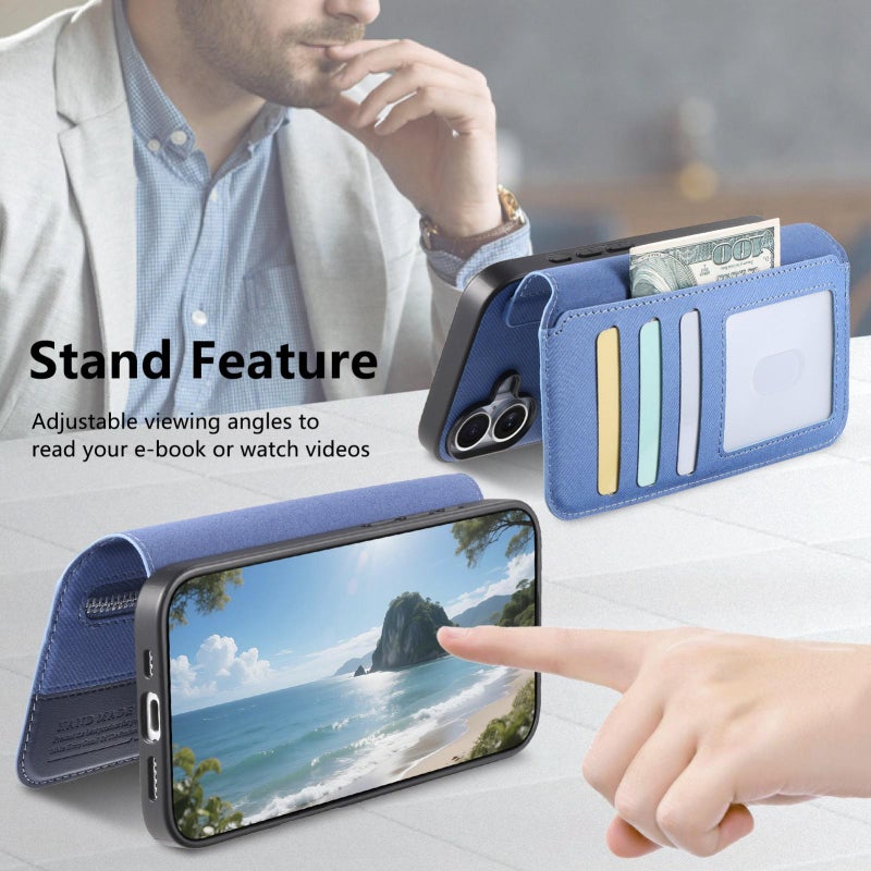 erorex For iPhone 13 Pro Max Twill Fabric MagSafe RFID Anti-theft Zipper Wallet Leather Phone Case(Dark Blue) - Image 4