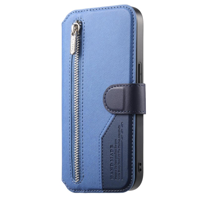 erorex For iPhone 13 Pro Max Twill Fabric MagSafe RFID Anti-theft Zipper Wallet Leather Phone Case(Dark Blue) - Image 2