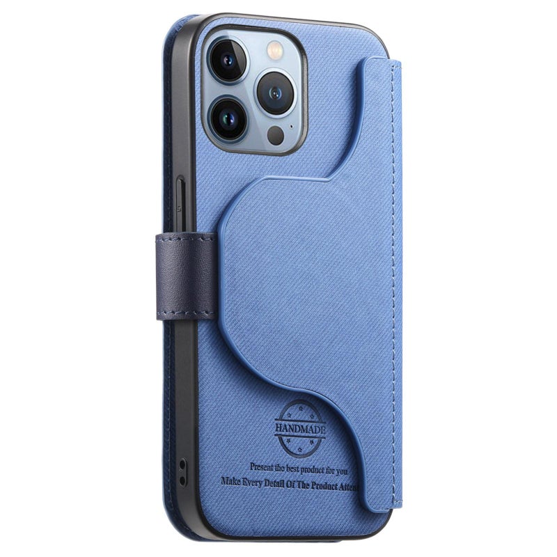 erorex For iPhone 13 Pro Max Twill Fabric MagSafe RFID Anti-theft Zipper Wallet Leather Phone Case(Dark Blue) - Image 3