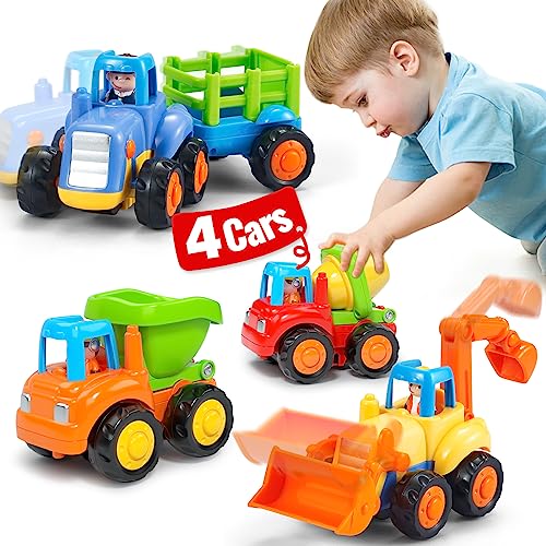 HOLA Toys for 1 2 Year Old Boy Birthday Gift  4 PCS Toy Trucks Toddler Boy Toys 4WD Friction Power Car Toys Toddler Toys 12 Early Educational Christmas Easter Stocking Stuffers - Image 1